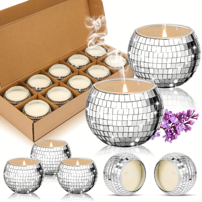10 Pcs Soy Candles with Essential Oils Scented Candle Gifts for Women, Mirror Disco Ball Candle Storage, Bulk Wedding 70s Disco Party Decoration Teacher Mom Home Birthday Gifts - 图片 2