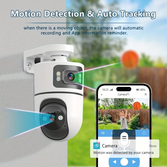 1pc 4K Outdoor Dual Lens WiFi Security Camera with Motion Detection, Two-Way Audio, 3-Night Vision, SDHC/SDXC Card Support, USB Powered for Home Surveillance, Dualscreen Display | Highresolution Recording - 图片 2