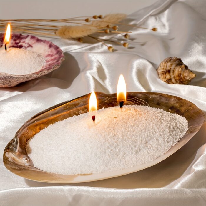[18oz Sea Breeze Scented Candle] Scented Pearled Candle - Oceanic Blossom Candle Set: 18oz Sea Breeze & Jasmine Scent, Pearlized Floating Long Lasting Candles, Refillable Sand Candle with 30 Wicks, Levitating White Palm Wax Candle in Glass Holder - 图片 2