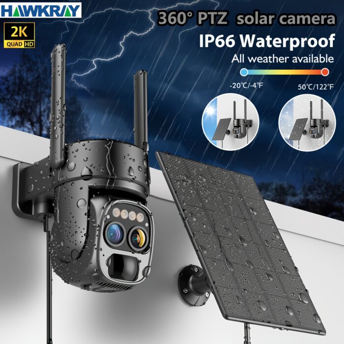 Hawkray [10x Zoom] 360-degree Low-power Cctv Solar Panel Battery 2K FHD WiFi Camrea With Spotlight Alarm, Motion Detection, Color Night Vision, Two-way Audio - 图片 2