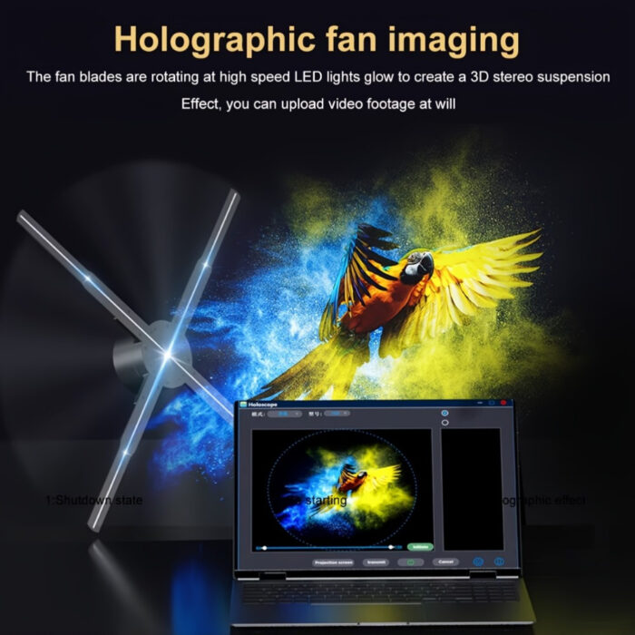 Upgraded 3D Holographic Fan Projector - 16.1" Portable Advertising Display with 700 Video Libraries, 224 LED Lights, 1.2" Thin Design, USB Charging & Astronaut Skateboard Space Theme for Commercial Facade Signs, Parties, Easter, Holographic Decor - 图片 11