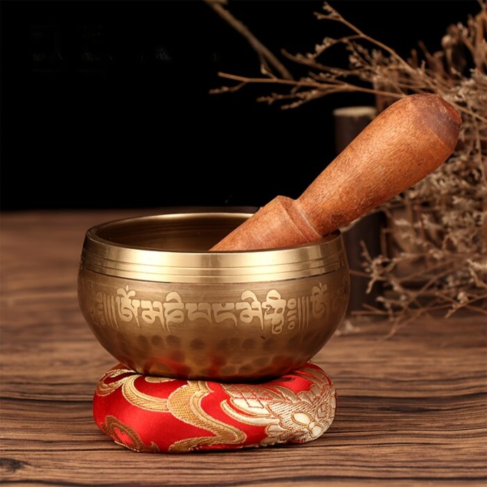 Retro Classic Brass Singing Bowl with Six Character Mantra Scripture - Yoga Meditation Feng Shui Ornament, Six Character Mantra Scripture, Praising Bowl, Perfect for Room Decor - 图片 8