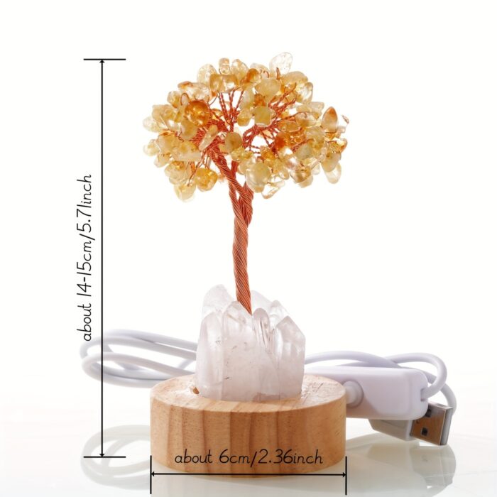 [Magic Crystal, Handmade Night Light] Natural Crystal Tree Night Light - Handmade Clear Quartz with Wood Base - Decorative Bedside Atmosphere Lamp, Home & Office Decor, Gift Idea - 图片 11