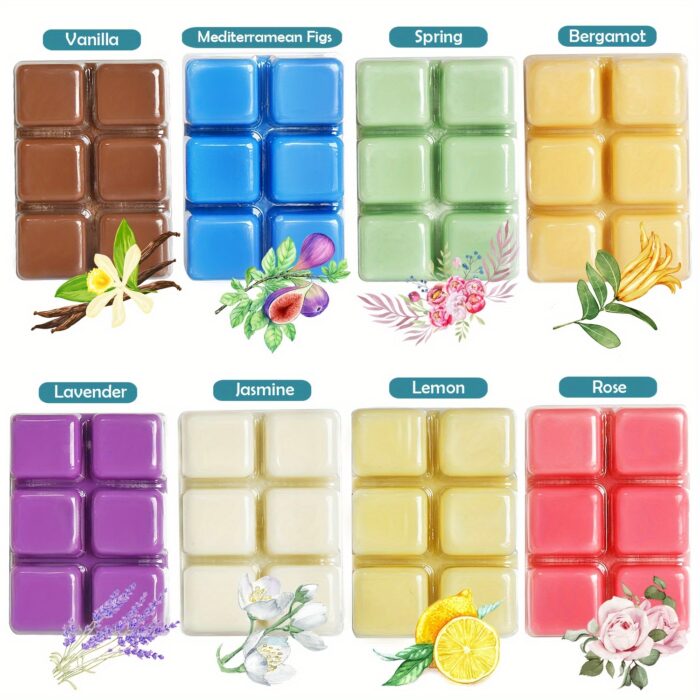 8 Soy Wax Cubes, Soy Wax Melting Cubes, Perfect for Mother's Day Decorations And Gifts, Featuring Scents Of Rose, Lavender, Jasmine, And Cherry. Ideal for Baths, Yoga Sessions, Aromatherapy Heaters, Air Fresheners, And Home Or Office Use. Enjoy A Flameless, Smoke-free Candle Ambiance. - 图片 8