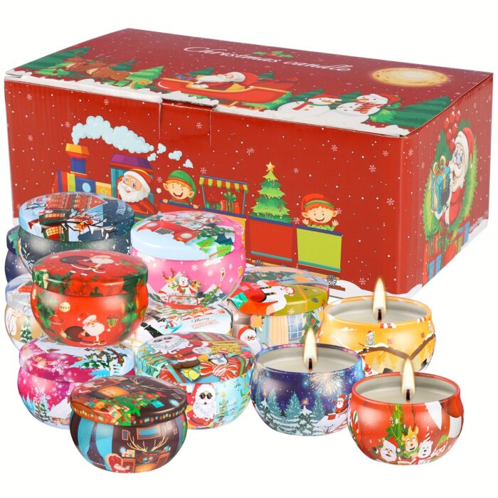 1 Box Of 16pcs 6*4cm [2.4*1.6in] 2.5oz*16 Christmas Pattern Canned Scented Plant Essential Oil Soybean Wax Scented Candle - Soybean Wax, Versatile, This Scented Candle Is Ideal For Gift Sets, Holidays And Festivals, And Home Improvement - 图片 7