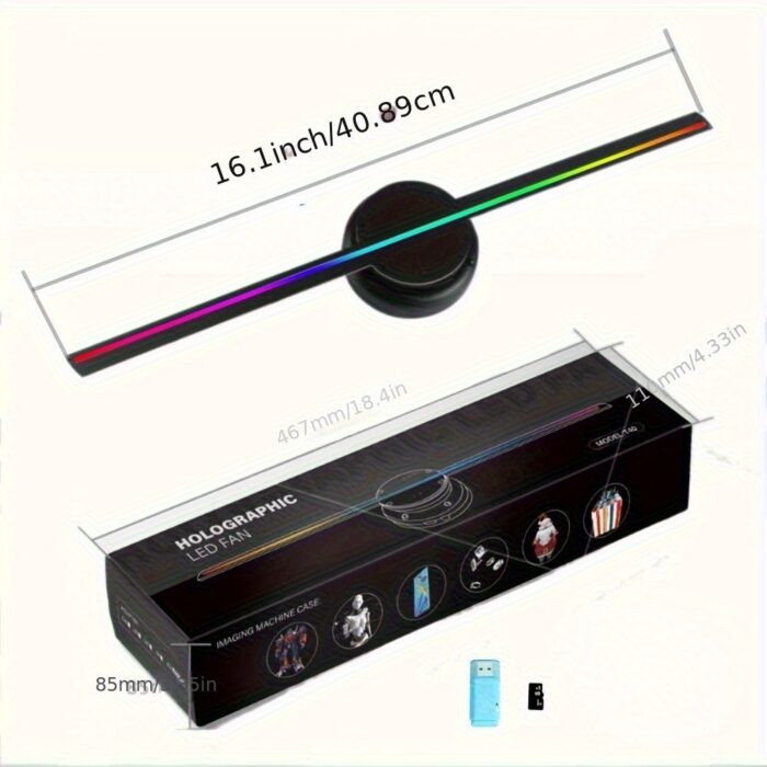 Upgraded 3D Holographic Fan Projector - 16.1" Portable Advertising Display with 700 Video Libraries, 224 LED Lights, 1.2" Thin Design, USB Charging & Astronaut Skateboard Space Theme for Commercial Facade Signs, Parties, Easter, Holographic Decor - 图片 10