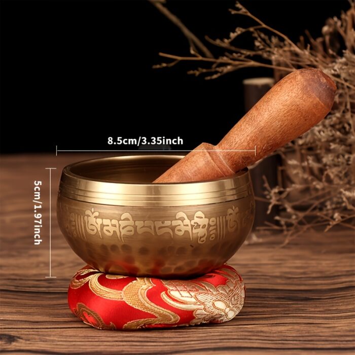 Retro Classic Brass Singing Bowl with Six Character Mantra Scripture - Yoga Meditation Feng Shui Ornament, Six Character Mantra Scripture, Praising Bowl, Perfect for Room Decor - 图片 7