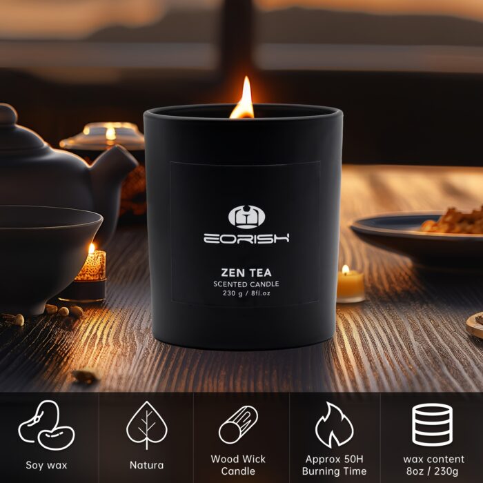 [Scented Soy Candle] E Orchish Scented Soy Candle | Jasmine, Tea, Lavender, Berry, Cherry, Zen Tea, Peach Fragrances - Round Black Jar with Golden Accents, Ideal for Parties, Weddings, Anniversaries, Holidays, Home Decor - 图片 11