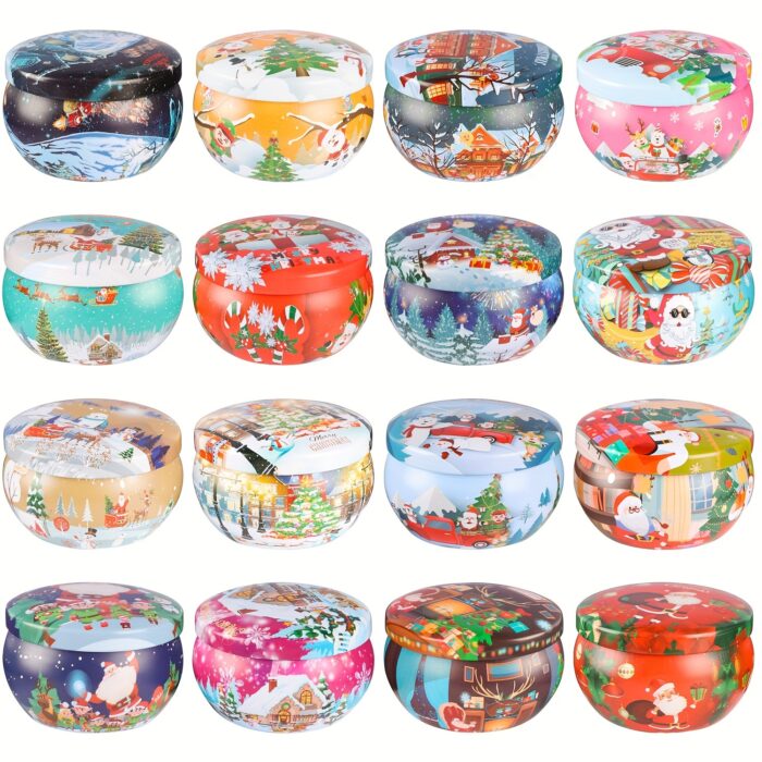 1 Box Of 16pcs 6*4cm [2.4*1.6in] 2.5oz*16 Christmas Pattern Canned Scented Plant Essential Oil Soybean Wax Scented Candle - Soybean Wax, Versatile, This Scented Candle Is Ideal For Gift Sets, Holidays And Festivals, And Home Improvement - 图片 6