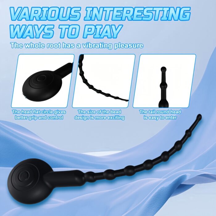 1pc Vibrating Urethral Sounds Penis Plug Male Sex Toys, Penis Dilators Male Masturbation For Penis Stimulation With 10 Vibration Modes, Flexible Silicone Urethral Plug Beads With 8 Gradually Increase Beads Sex Toy For Men - 图片 7