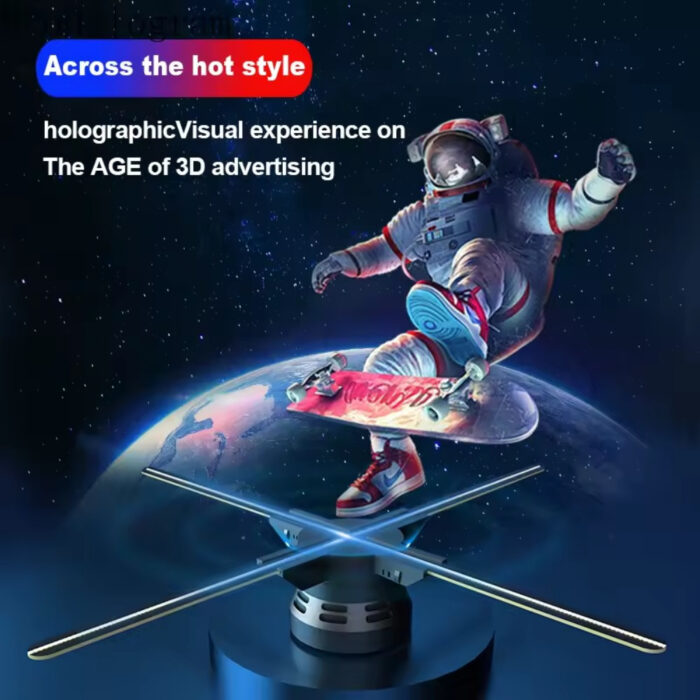 Upgraded 3D Holographic Fan Projector - 16.1" Portable Advertising Display with 700 Video Libraries, 224 LED Lights, 1.2" Thin Design, USB Charging & Astronaut Skateboard Space Theme for Commercial Facade Signs, Parties, Easter, Holographic Decor - 图片 8