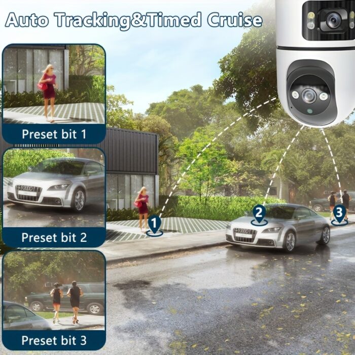 1pc 4K Outdoor Dual Lens WiFi Security Camera with Motion Detection, Two-Way Audio, 3-Night Vision, SDHC/SDXC Card Support, USB Powered for Home Surveillance, Dualscreen Display | Highresolution Recording - 图片 8