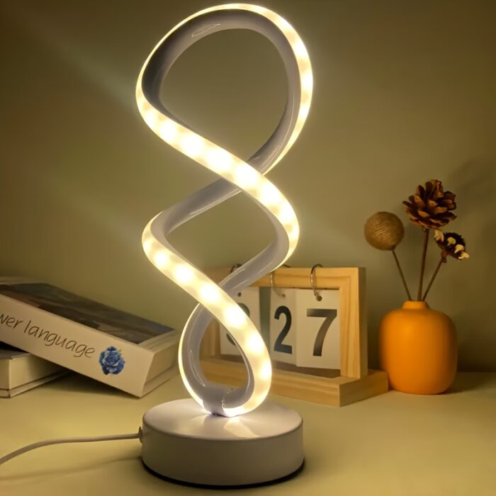[Dimmable Spiral LED Lamp] Dimmable Modern Spiral LED Table Lamp | Touch Control Desk Light with Metal Base, Adjustable Brightness, USB Powered, Sleek White & Black Design for Bedroom, Living Room, Office, or Bar Decor - 图片 11
