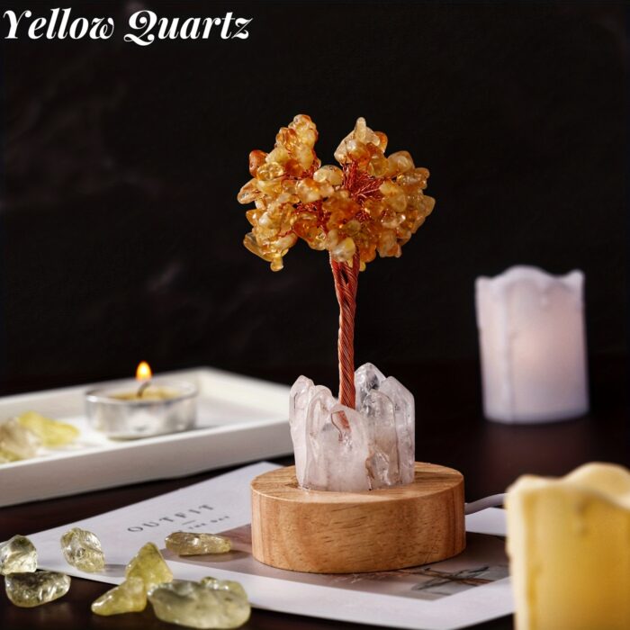 [Magic Crystal, Handmade Night Light] Natural Crystal Tree Night Light - Handmade Clear Quartz with Wood Base - Decorative Bedside Atmosphere Lamp, Home & Office Decor, Gift Idea - 图片 8