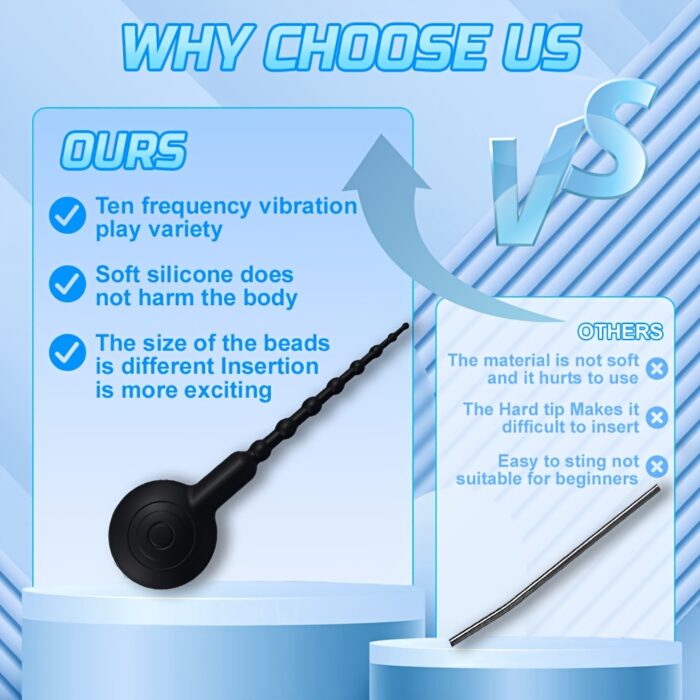 1pc Vibrating Urethral Sounds Penis Plug Male Sex Toys, Penis Dilators Male Masturbation For Penis Stimulation With 10 Vibration Modes, Flexible Silicone Urethral Plug Beads With 8 Gradually Increase Beads Sex Toy For Men - 图片 6