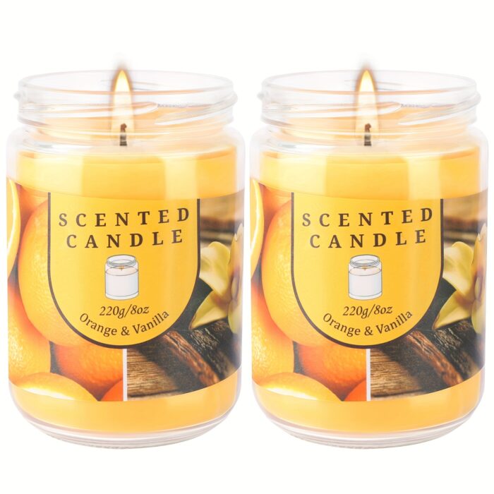 Pack of 2 Orange & Vanilla Blossom Odor Elimination Scented Candles Gift Set for Women, Soy Wax Candles for Home - 图片 5