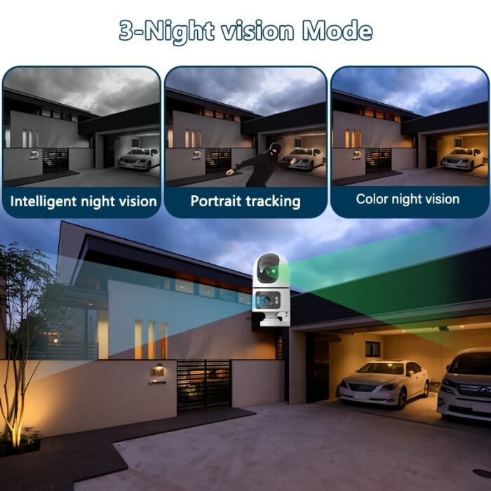 1pc 4K Outdoor Dual Lens WiFi Security Camera with Motion Detection, Two-Way Audio, 3-Night Vision, SDHC/SDXC Card Support, USB Powered for Home Surveillance, Dualscreen Display | Highresolution Recording - 图片 7