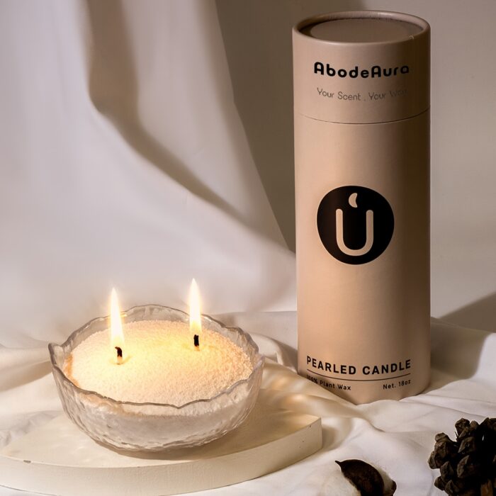 [18oz Sea Breeze Scented Candle] Scented Pearled Candle - Oceanic Blossom Candle Set: 18oz Sea Breeze & Jasmine Scent, Pearlized Floating Long Lasting Candles, Refillable Sand Candle with 30 Wicks, Levitating White Palm Wax Candle in Glass Holder - 图片 7