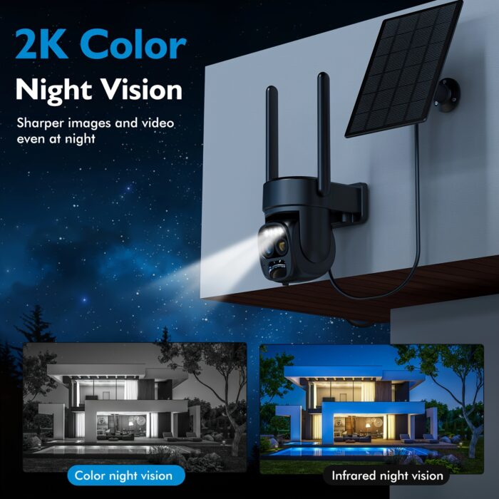 Hawkray [10x Zoom] 360-degree Low-power Cctv Solar Panel Battery 2K FHD WiFi Camrea With Spotlight Alarm, Motion Detection, Color Night Vision, Two-way Audio - 图片 7
