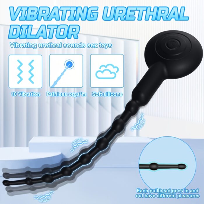 1pc Vibrating Urethral Sounds Penis Plug Male Sex Toys, Penis Dilators Male Masturbation For Penis Stimulation With 10 Vibration Modes, Flexible Silicone Urethral Plug Beads With 8 Gradually Increase Beads Sex Toy For Men - 图片 5
