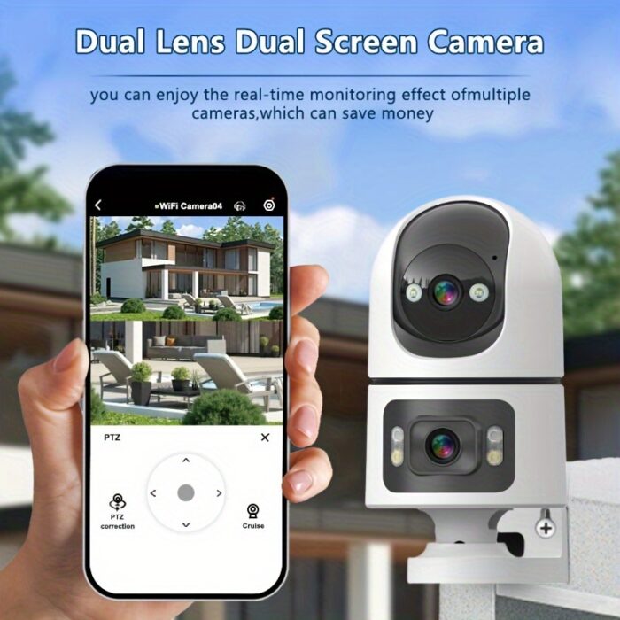 1pc 4K Outdoor Dual Lens WiFi Security Camera with Motion Detection, Two-Way Audio, 3-Night Vision, SDHC/SDXC Card Support, USB Powered for Home Surveillance, Dualscreen Display | Highresolution Recording - 图片 6