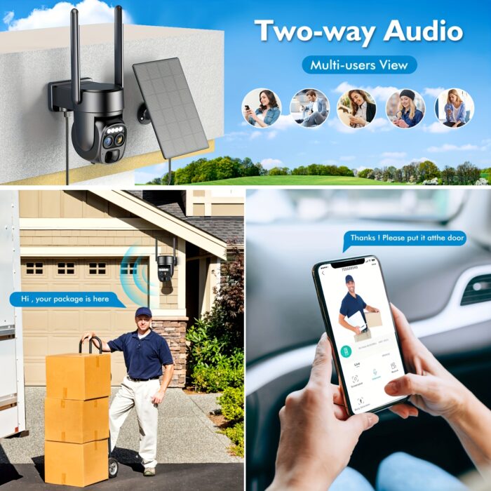 Hawkray [10x Zoom] 360-degree Low-power Cctv Solar Panel Battery 2K FHD WiFi Camrea With Spotlight Alarm, Motion Detection, Color Night Vision, Two-way Audio - 图片 6