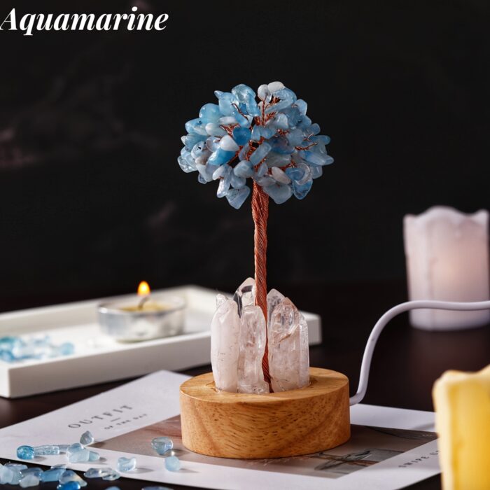 [Magic Crystal, Handmade Night Light] Natural Crystal Tree Night Light - Handmade Clear Quartz with Wood Base - Decorative Bedside Atmosphere Lamp, Home & Office Decor, Gift Idea - 图片 6