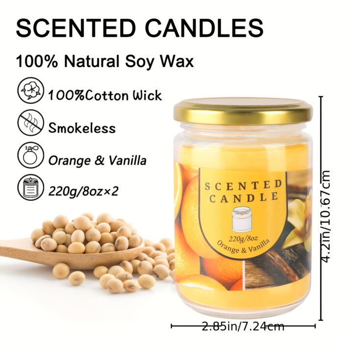 Pack of 2 Orange & Vanilla Blossom Odor Elimination Scented Candles Gift Set for Women, Soy Wax Candles for Home - 图片 4