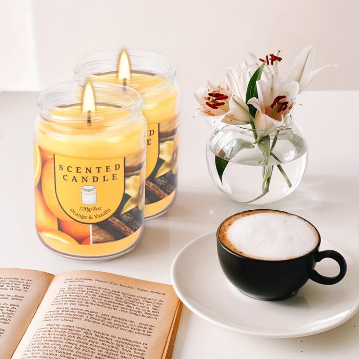 Pack of 2 Orange & Vanilla Blossom Odor Elimination Scented Candles Gift Set for Women, Soy Wax Candles for Home - 图片 2