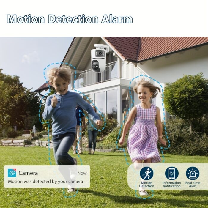 1pc 4K Outdoor Dual Lens WiFi Security Camera with Motion Detection, Two-Way Audio, 3-Night Vision, SDHC/SDXC Card Support, USB Powered for Home Surveillance, Dualscreen Display | Highresolution Recording - 图片 4