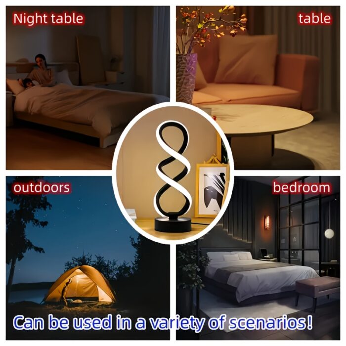 [Dimmable Spiral LED Lamp] Dimmable Modern Spiral LED Table Lamp | Touch Control Desk Light with Metal Base, Adjustable Brightness, USB Powered, Sleek White & Black Design for Bedroom, Living Room, Office, or Bar Decor - 图片 5