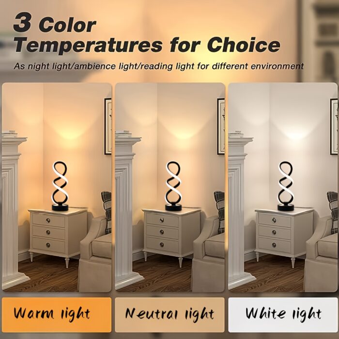 [Dimmable Spiral LED Lamp] Dimmable Modern Spiral LED Table Lamp | Touch Control Desk Light with Metal Base, Adjustable Brightness, USB Powered, Sleek White & Black Design for Bedroom, Living Room, Office, or Bar Decor - 图片 4