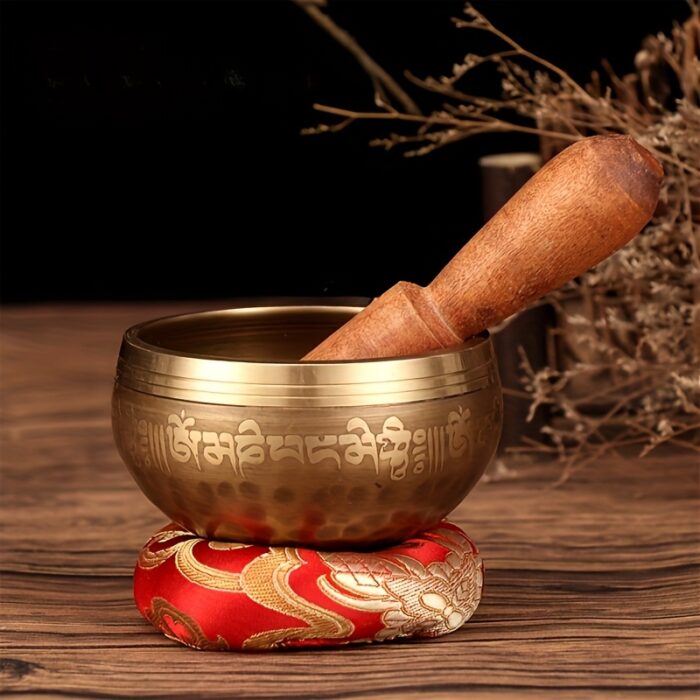 Retro Classic Brass Singing Bowl with Six Character Mantra Scripture - Yoga Meditation Feng Shui Ornament, Six Character Mantra Scripture, Praising Bowl, Perfect for Room Decor