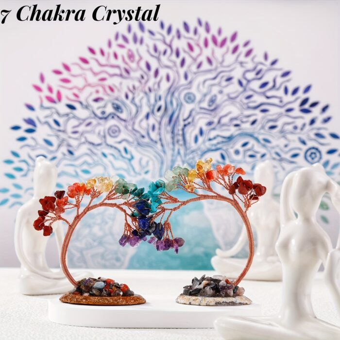 [Magic Crystal] 2pcs Crystal Tree Of Life with Agate Base - Good Luck Money Tree, Gift, Beauty, Decorative Article, Home Decoration, Decor for Good Luck Wealth & Prosperity
