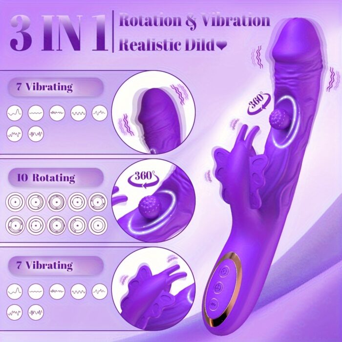 1pc Realistic Dildo G Spot Vibrator Female Sex Toy, Rotation And Vibrating Butterfly Clitoral Stimulator Adult Sex Toys Dildos, Rabbit Vibrators For Women And Couple - 图片 2