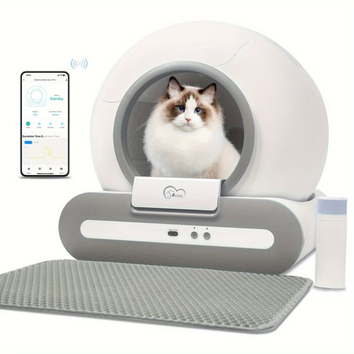 DOEL Smart Self-Cleaning Automatic Cat Litter Box with App Control & 2.4G WiFi, 17.17gal Large Capacity, Litter Mat & Trash Bags, Infrared & Gravity Sensors, Sleek White Oval Design for Cats 3.3-15 lbs, Self Cleaning Litter Box, Wireless Connectivity Pet Device, Self Cleaning Toilet, Stylish Pet Product, Highquality Pet Product, Wifi Enabled, Cat Owners - 图片 12