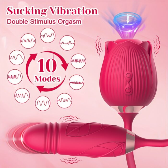 Rose Sex Toy Dildo Vibrator: 3-in-1 Rose Sex Stimulator for Women with 10 Sucking & Thrusting Dildo G-Spot Vibrators - Adult Sex Toys for Couples - 图片 11