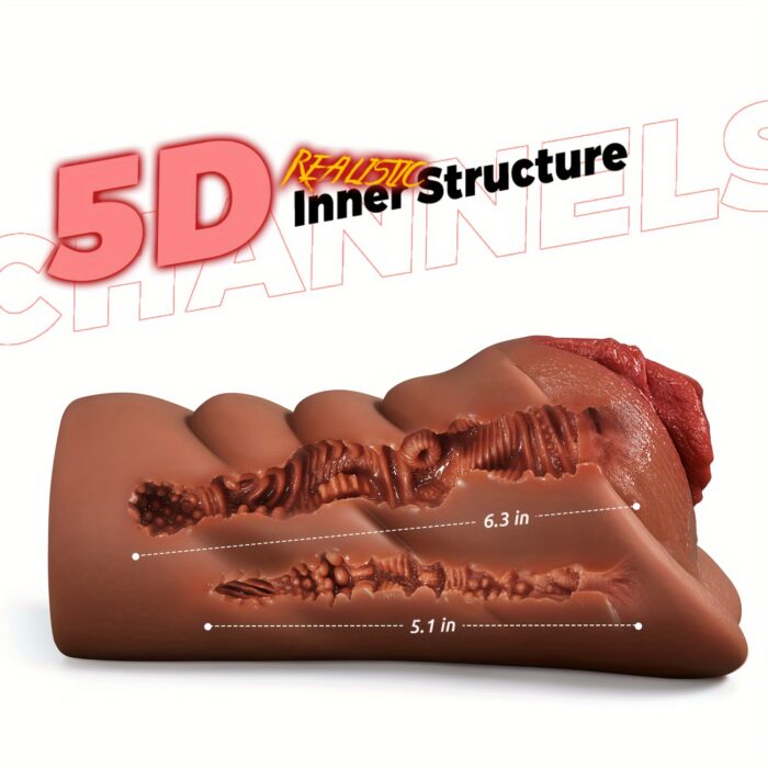 1pc Realistic Pocket Pussy Male Masturbators, Thick Labia Brown Male Masturbator With 5D Stimulation Deep Vagina And Tight Anus, Lifelike Blowjob Male Stroker Adult Sex Toys For Men Masturbation - 图片 8