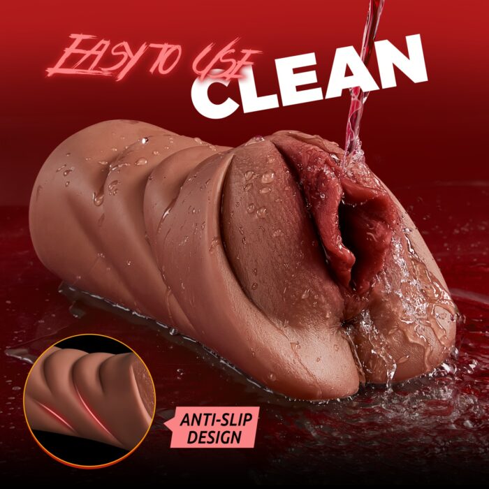 1pc Realistic Pocket Pussy Male Masturbators, Thick Labia Brown Male Masturbator With 5D Stimulation Deep Vagina And Tight Anus, Lifelike Blowjob Male Stroker Adult Sex Toys For Men Masturbation - 图片 7