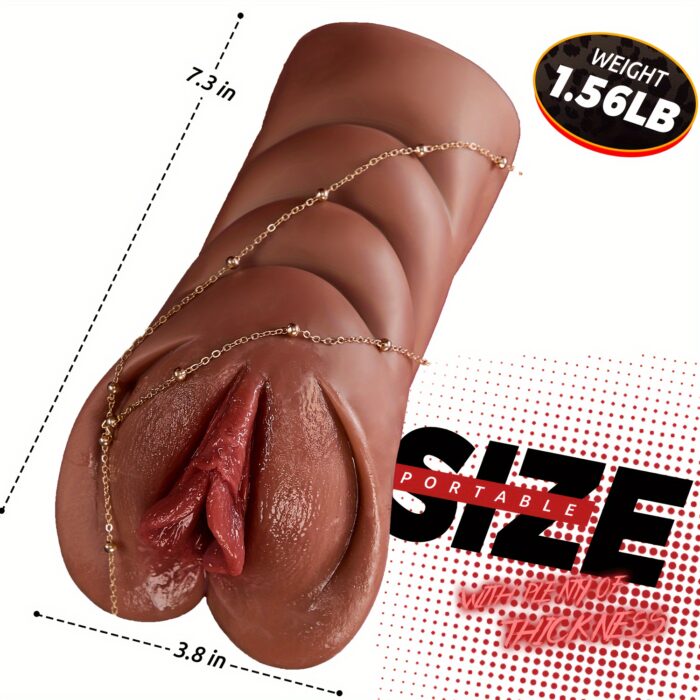 1pc Realistic Pocket Pussy Male Masturbators, Thick Labia Brown Male Masturbator With 5D Stimulation Deep Vagina And Tight Anus, Lifelike Blowjob Male Stroker Adult Sex Toys For Men Masturbation - 图片 6