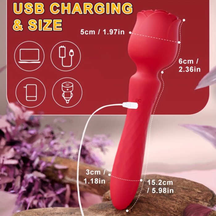 1pc Vibrator Wand Female Rose Sex Toy, Clit Stimulator Vibrators Adult Sex Toys for Clitoral Nipple G Spot Massager with 10 Vibration Modes, Magic Wand with Wrapping Vibrating Design for Women Couple Sex Games - 图片 9