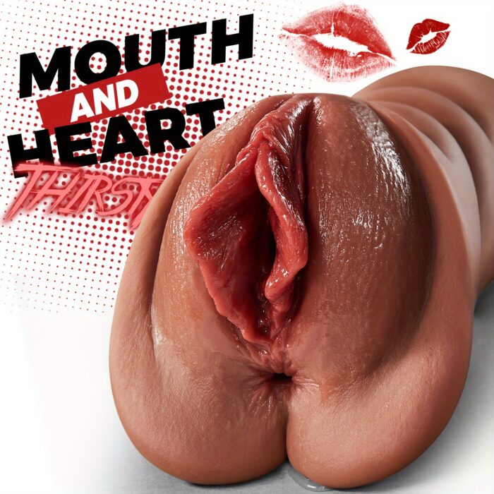 1pc Realistic Pocket Pussy Male Masturbators, Thick Labia Brown Male Masturbator With 5D Stimulation Deep Vagina And Tight Anus, Lifelike Blowjob Male Stroker Adult Sex Toys For Men Masturbation - 图片 5