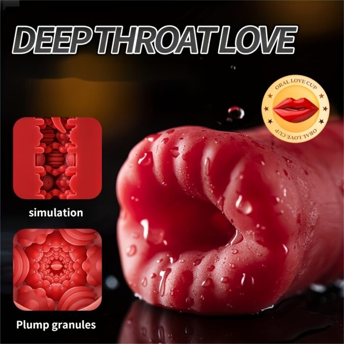 1pc Male Vibrating Oral Masturbation Cup, 10 Frequencies with Tongue Licking Mouth and Tight Soft Vagina, Strong Clamping Suction, 5D Vagina and Deep Throat Love, Lipstick Mouth Fun, Male Toys, Penis Trainer Exerciser, Airplane Cup - 图片 6