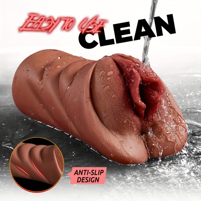 1pc Realistic Pocket Pussy Male Masturbators, Thick Labia Brown Male Masturbator With 5D Stimulation Deep Vagina And Tight Anus, Lifelike Blowjob Male Stroker Adult Sex Toys For Men Masturbation - 图片 3