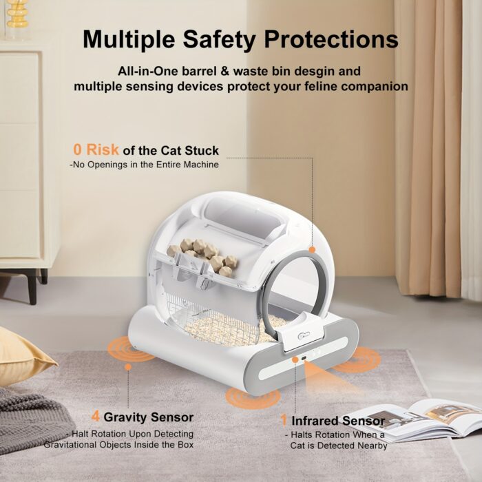 DOEL Smart Self-Cleaning Automatic Cat Litter Box with App Control & 2.4G WiFi, 17.17gal Large Capacity, Litter Mat & Trash Bags, Infrared & Gravity Sensors, Sleek White Oval Design for Cats 3.3-15 lbs, Self Cleaning Litter Box, Wireless Connectivity Pet Device, Self Cleaning Toilet, Stylish Pet Product, Highquality Pet Product, Wifi Enabled, Cat Owners - 图片 6