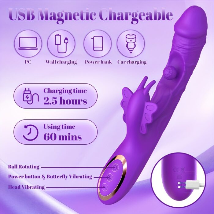 1pc Realistic Dildo G Spot Vibrator Female Sex Toy, Rotation And Vibrating Butterfly Clitoral Stimulator Adult Sex Toys Dildos, Rabbit Vibrators For Women And Couple - 图片 4