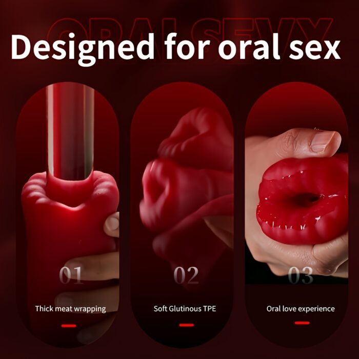 1pc Male Vibrating Oral Masturbation Cup, 10 Frequencies with Tongue Licking Mouth and Tight Soft Vagina, Strong Clamping Suction, 5D Vagina and Deep Throat Love, Lipstick Mouth Fun, Male Toys, Penis Trainer Exerciser, Airplane Cup - 图片 4