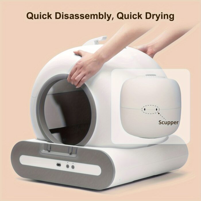 DOEL Smart Self-Cleaning Automatic Cat Litter Box with App Control & 2.4G WiFi, 17.17gal Large Capacity, Litter Mat & Trash Bags, Infrared & Gravity Sensors, Sleek White Oval Design for Cats 3.3-15 lbs, Self Cleaning Litter Box, Wireless Connectivity Pet Device, Self Cleaning Toilet, Stylish Pet Product, Highquality Pet Product, Wifi Enabled, Cat Owners - 图片 5
