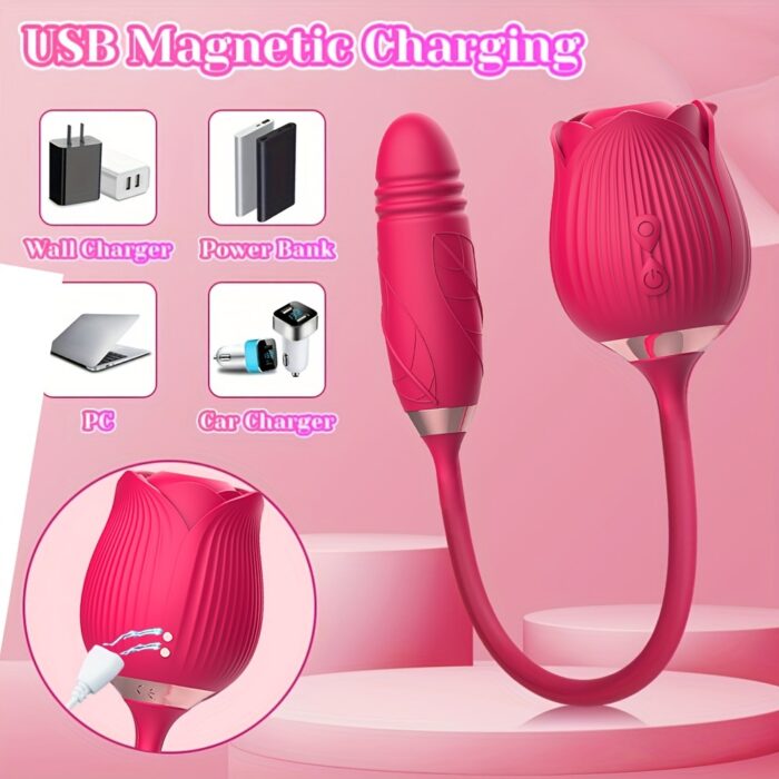 Rose Sex Toy Dildo Vibrator: 3-in-1 Rose Sex Stimulator for Women with 10 Sucking & Thrusting Dildo G-Spot Vibrators - Adult Sex Toys for Couples - 图片 5