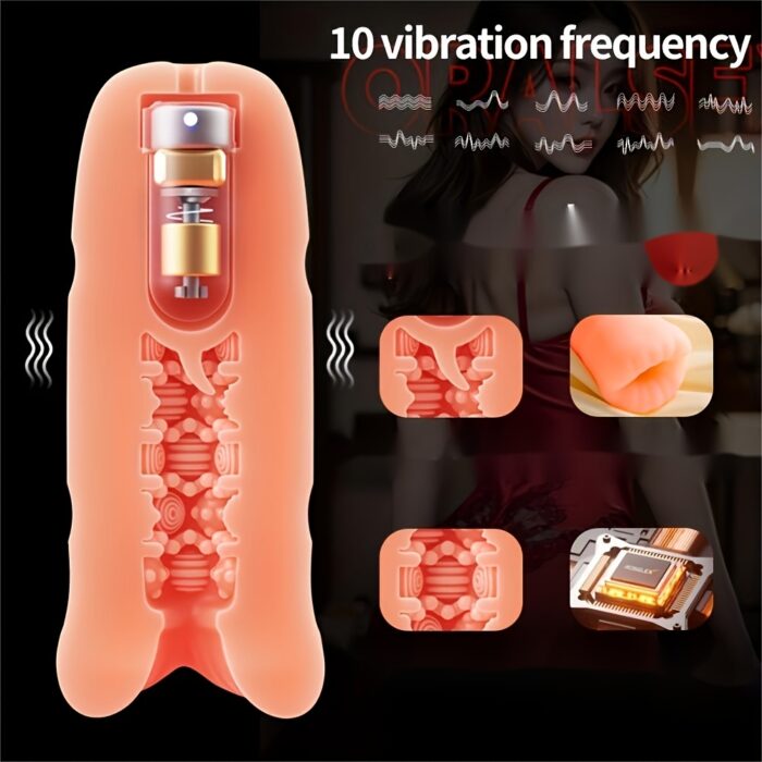 1pc Male Vibrating Oral Masturbation Cup, 10 Frequencies with Tongue Licking Mouth and Tight Soft Vagina, Strong Clamping Suction, 5D Vagina and Deep Throat Love, Lipstick Mouth Fun, Male Toys, Penis Trainer Exerciser, Airplane Cup - 图片 3